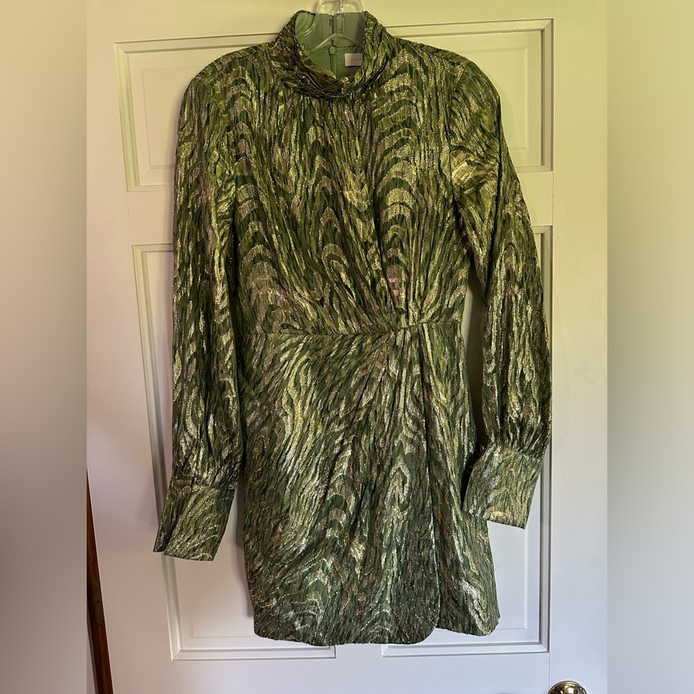 Jonathan Simkhai Green Patterned Long Sleeve Dress